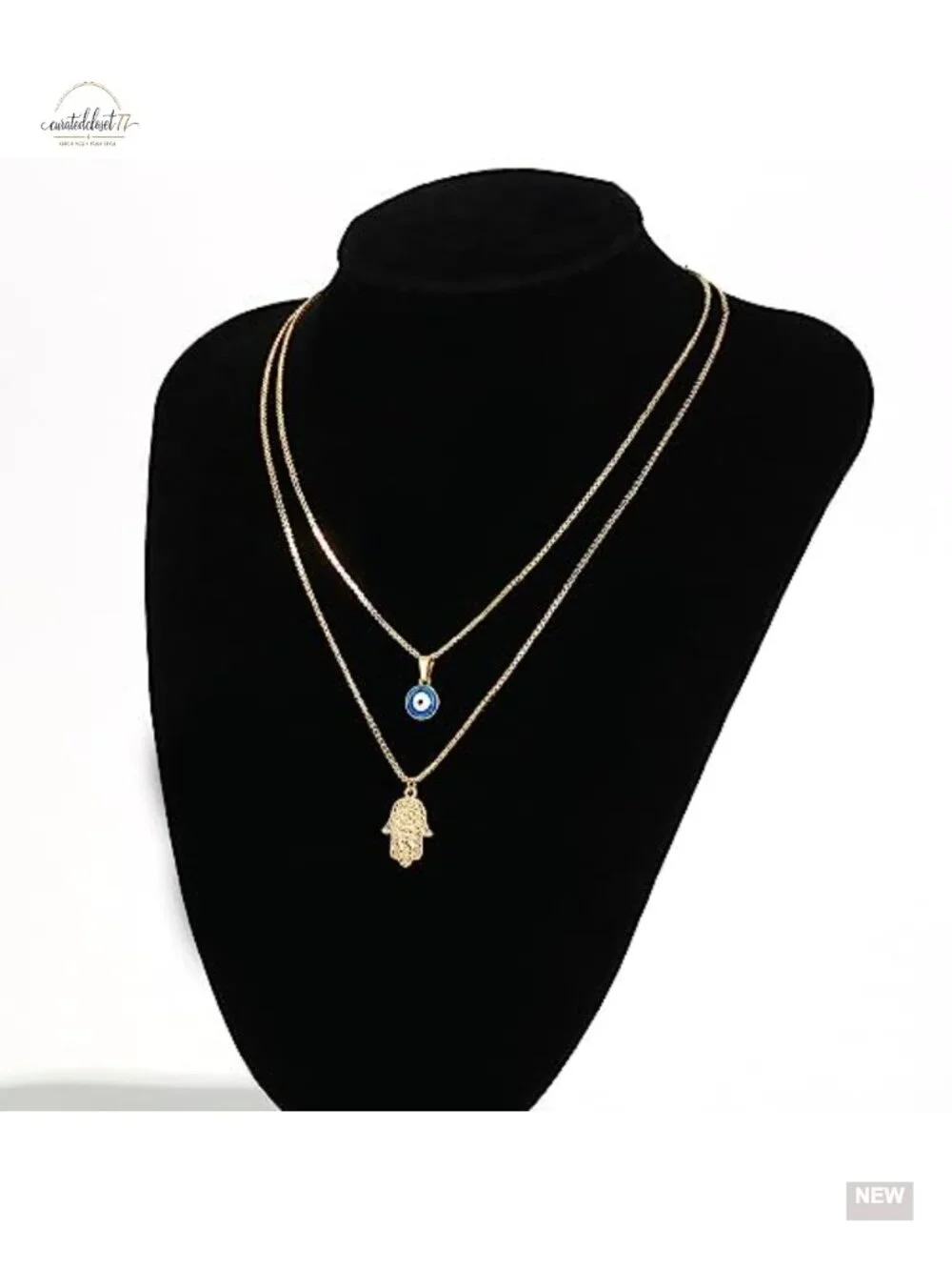 14K Gold Plated Evil Eye Necklace Blue CZ Pendant Delicate Lucky Protection